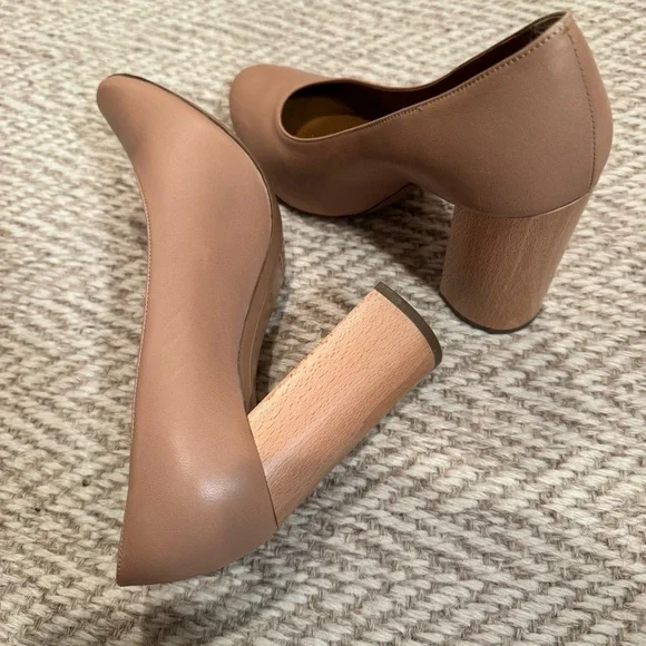 Chloe Nude Neutral Round Toe Block Heels | Size 37.5 - Picture 5 of 5